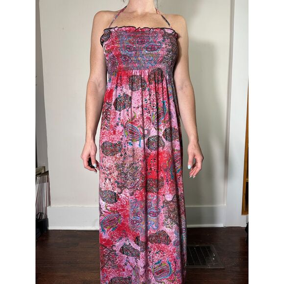 Vintage Pink Floral Multi Halter Midi Dress Size M - Picture 4 of 7